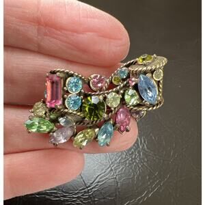 VTG Hollycraft Corp. 1957 Small Brooch Pastel Rhinestone Signed 1.6” Gorgeous!